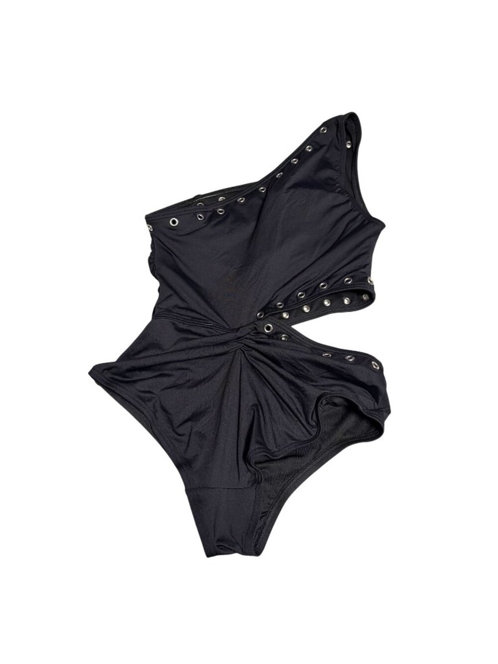 Michael Kors Black One-Shoulder Grommet-Detail Cutout Swimsuit Size 10 One piece - Picture 3 of 5